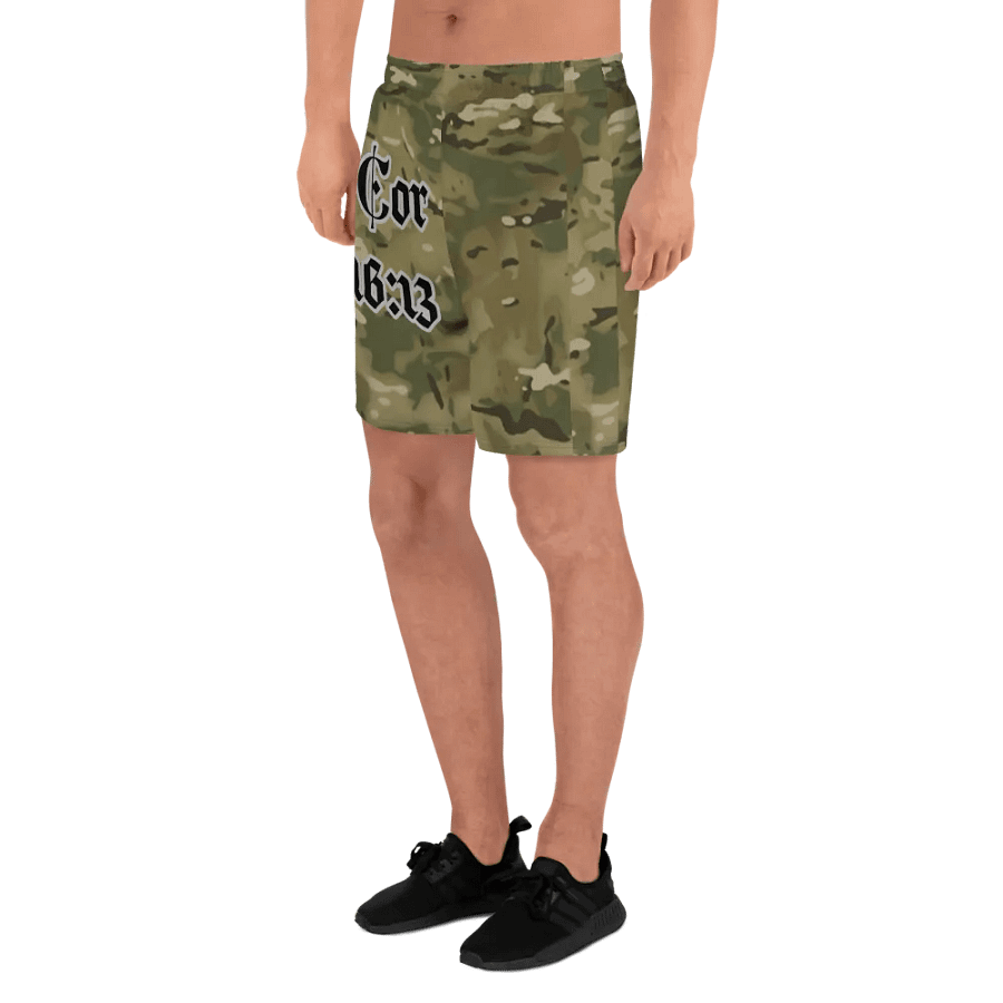 Faithful Camo: 1 Corinthians 16:13 Unisex Athletics Shorts - Multicam product image (7)