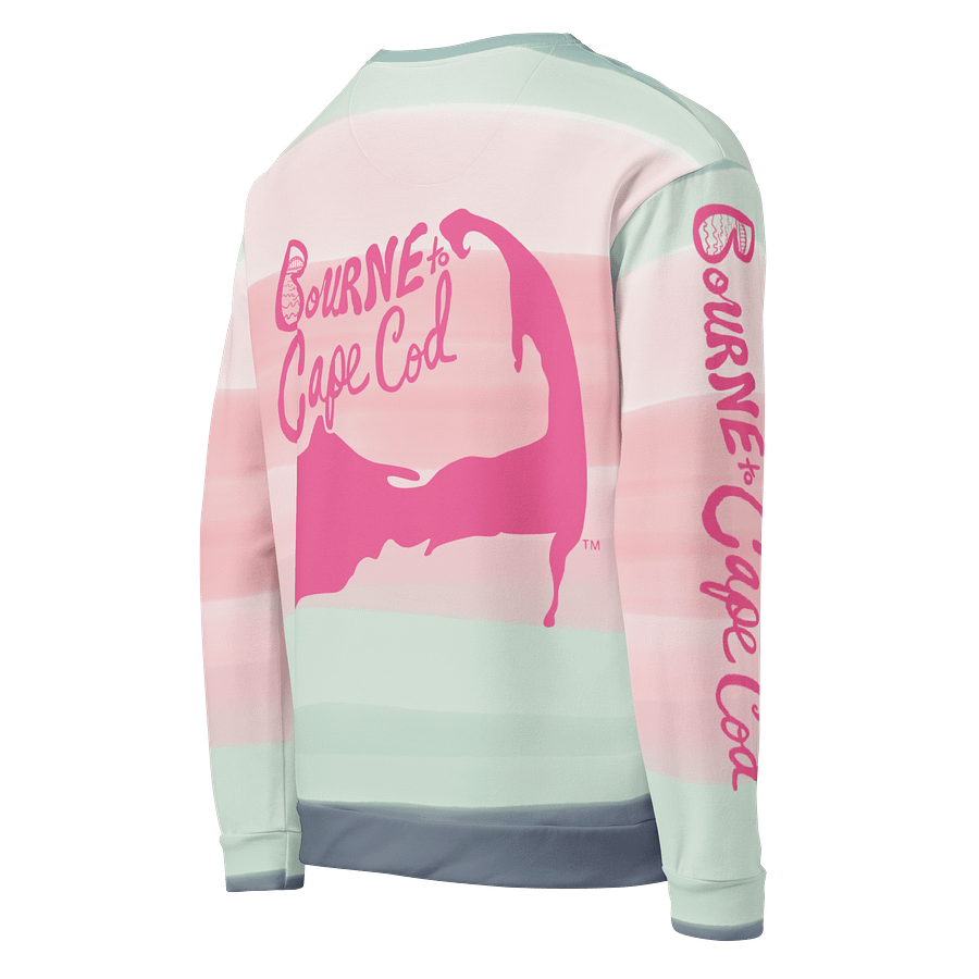 Unisex | BOURNE to Cape Cod™ Sweatshirt | Pink Logos on Horizon Stripes | BRN.2C.C.™ | Eco-Friendly Comfort product image (5)