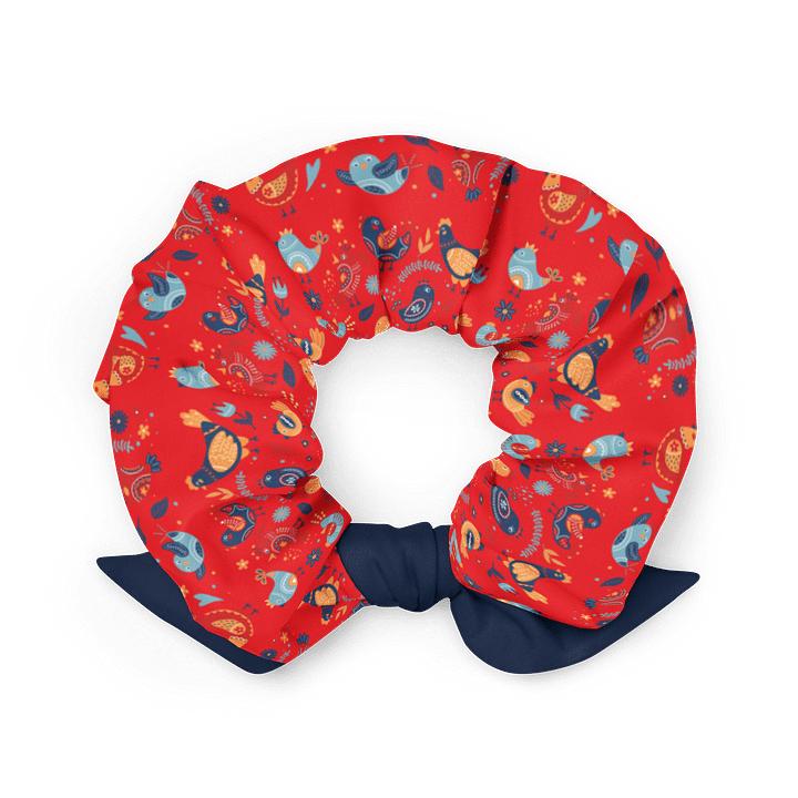Folk Art Red Scrunchie with Navy Bow | Sustainable Hair Accessory product image (2)