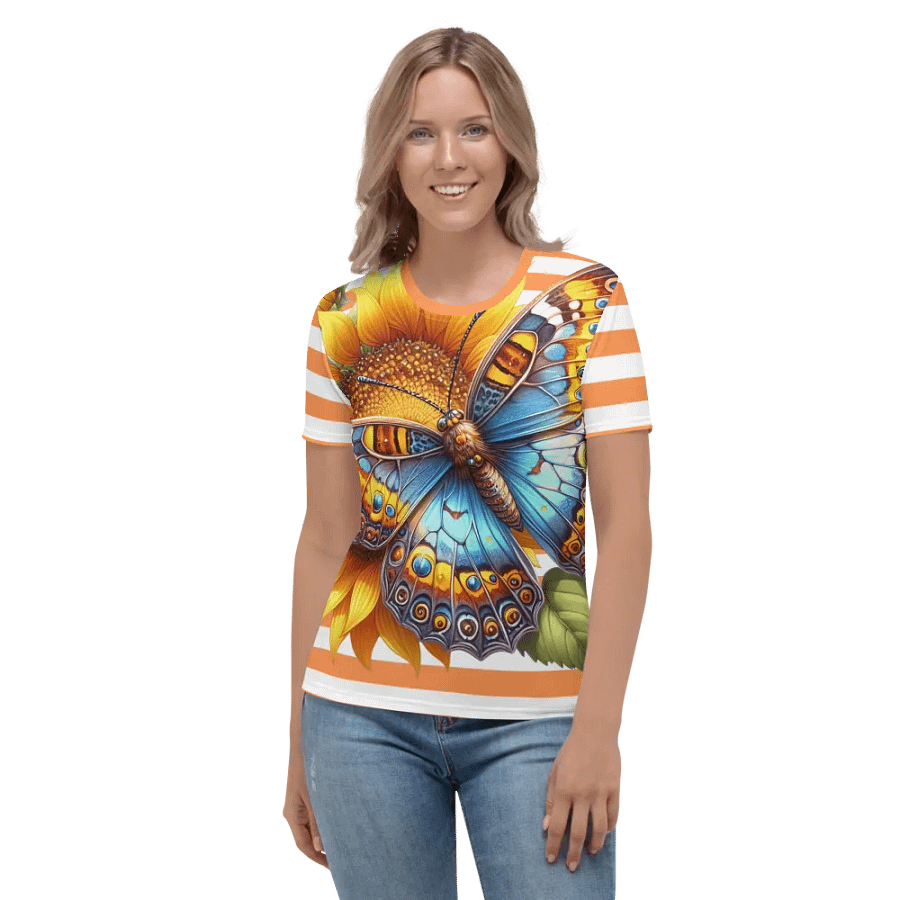 Butterfly Sunflower Bliss Women's Orange Stripped AOP Tee product image (1)