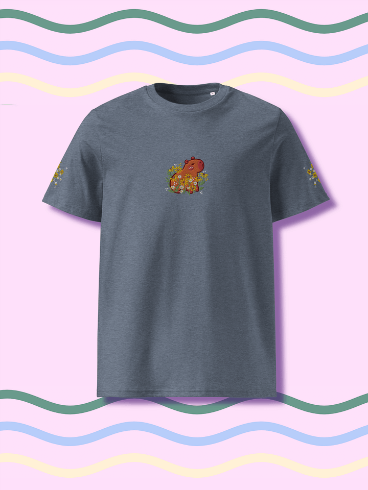 Whimsical Capybara and Daisy Flower Embroidered T-Shirt product image (1)