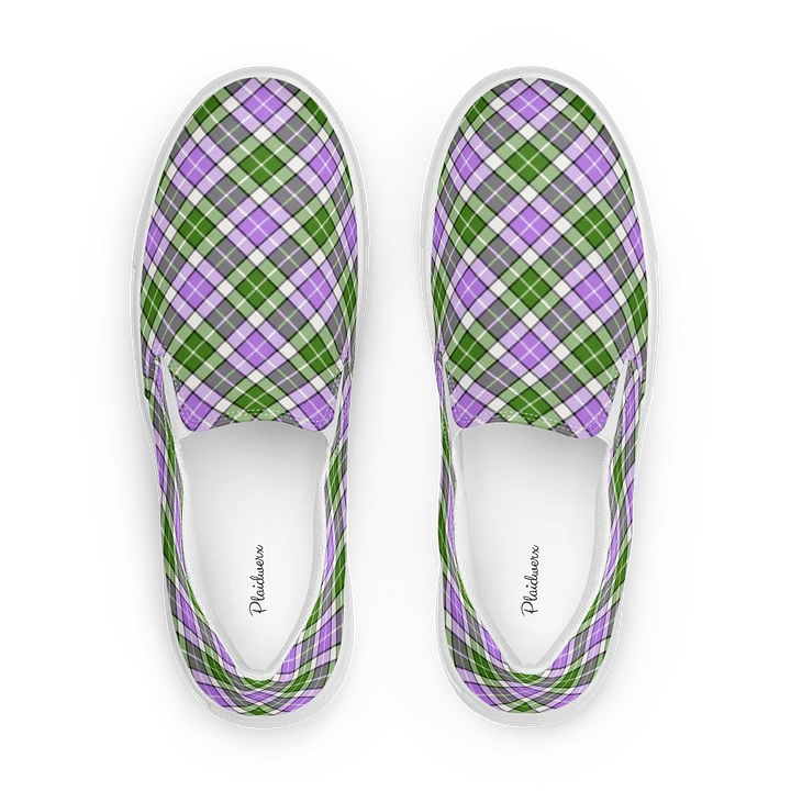 Lavender and Green Plaid Women's Slip-On Shoes product image (1)