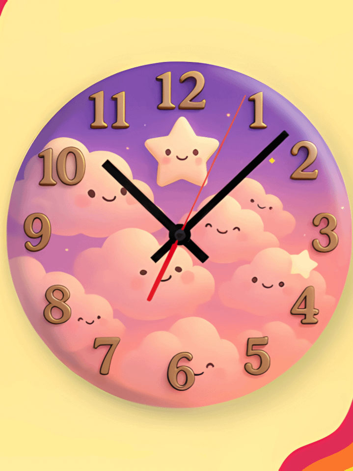 Fluffy Clouds Wall Clock PNG – Dreamy Sky Theme Design for Kids – Perfect for Sublimation – High-Quality 300 DPI Instant Digital Download product image (1)