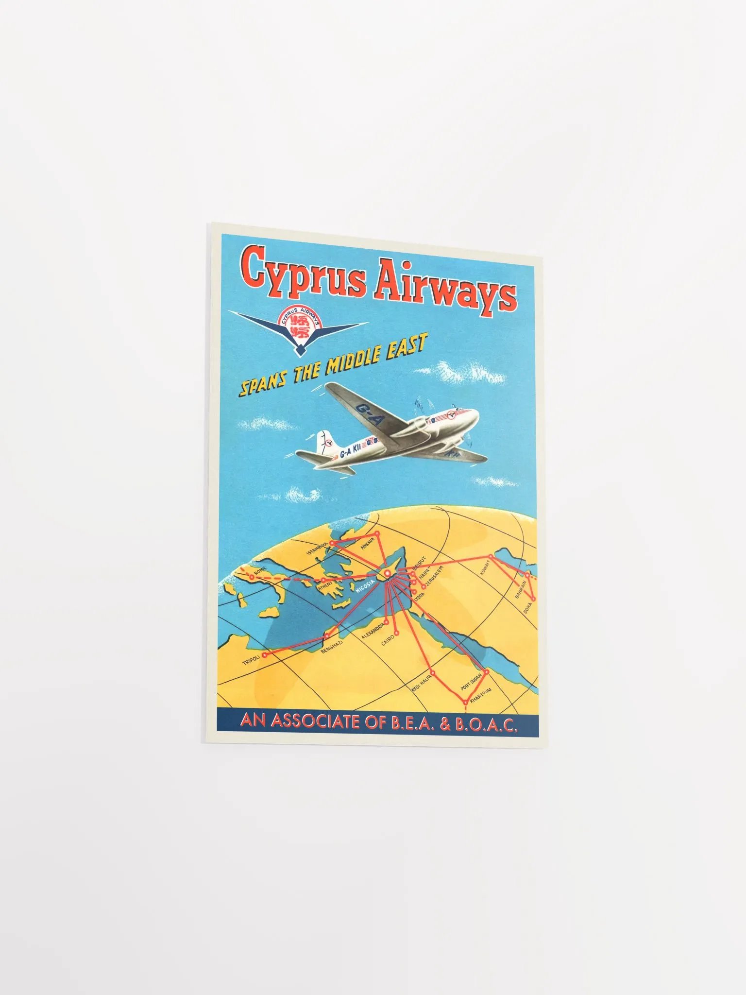 Cyprus Airways, Nicosia, 1950s — retro vintage travel poster product image (8)