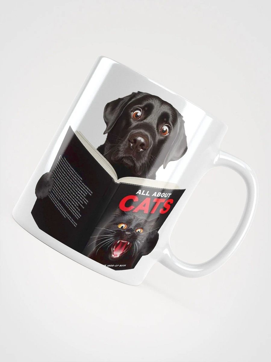 "Worried Labrador Reading a Book About Cats" #Humorous Glossy White Mug product image (4)