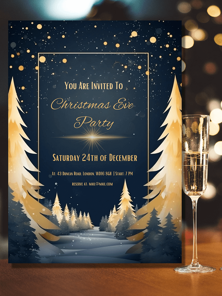 Editable Christmas Eve Party Invitation -Dark Grey and Gold- Edit in Canva- Christmas Party Printable- Holiday Party Invitation Template product image (2)