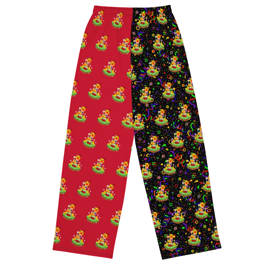Split Red and Arcade Boyoyoing Floating Island Unisex Wide-Leg Pants product image (2)