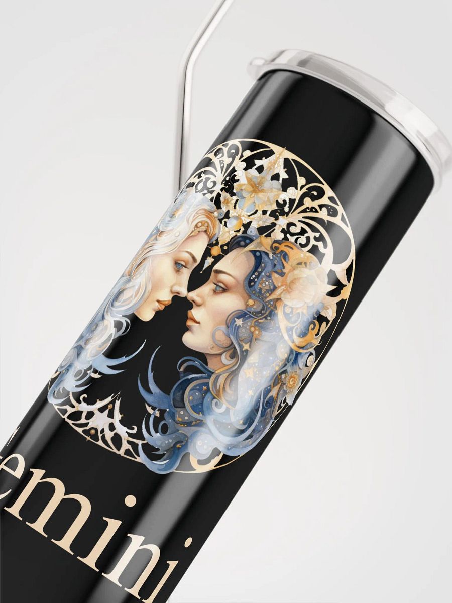 Illustrated Gemini Zodiac Stainless Steel Tumbler - 'Gemini' in Glamorous Gold product image (5)