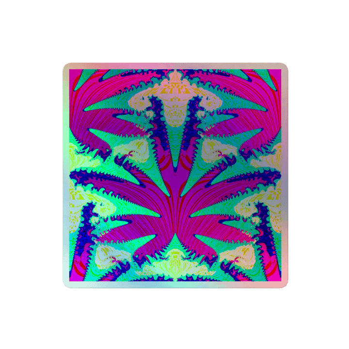 Weird Weed Leaf Holographic Sticker, Pink Blue Strange Stoner Clowny Cannabis Art product image (2)