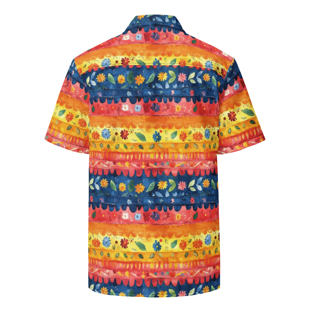 Scalloped Stripe Floral Pattern-Seamless Papel Picado Hawaiian Shirt product image (2)