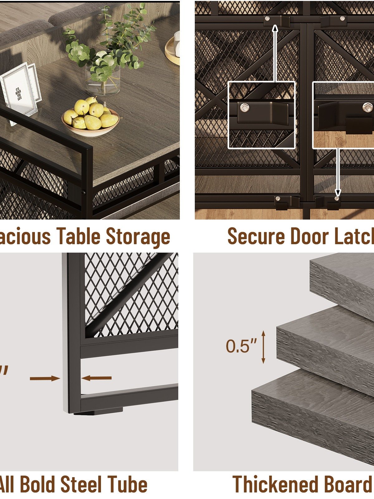 48 inch Dog Crate Furniture for Large Breeds (Up to 90 lb), Wooden & Steel, 360° Casters, Waterproof Top, Steel Lock,Textured Gray product image (8)