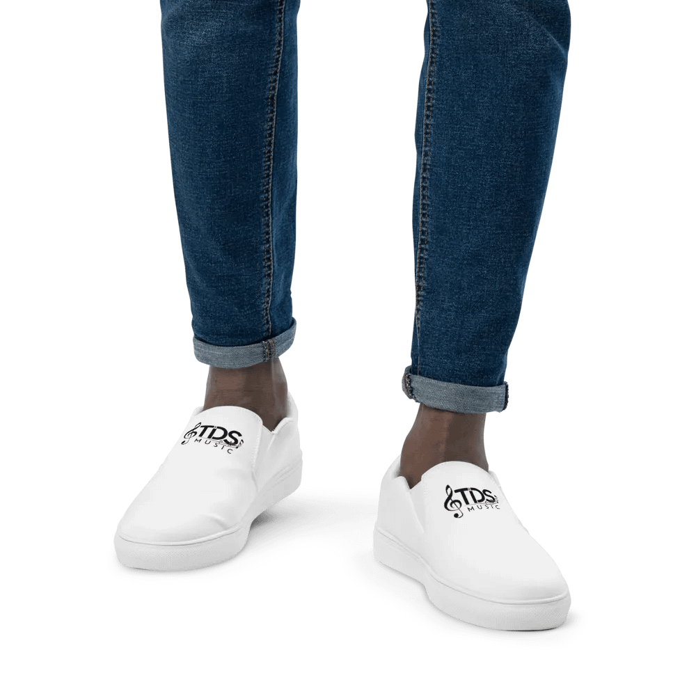 Exclusive TDS Music Design Men's White Canvas Slip-On Shoes - Handmade for Comfort and Style product image (1)