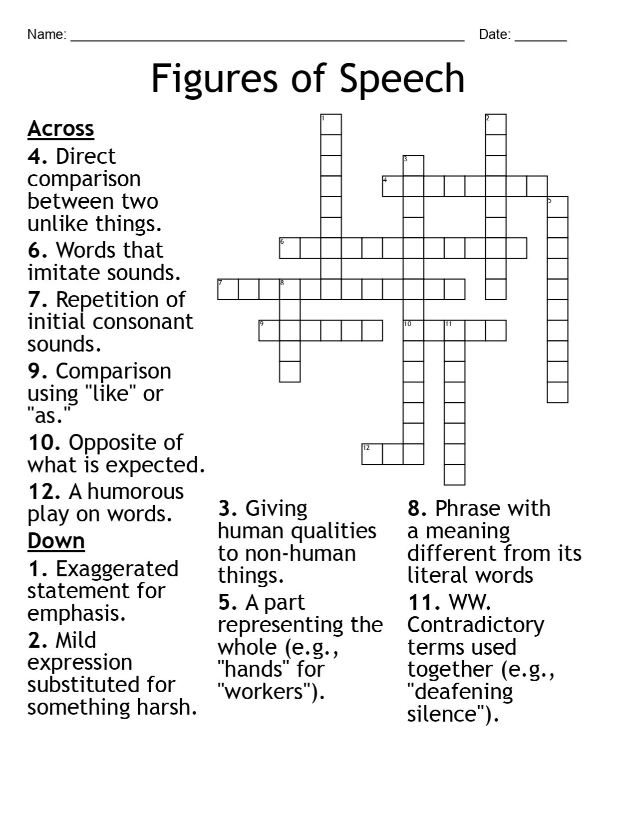 Figures of Speech Crossword Puzzle product image (1)