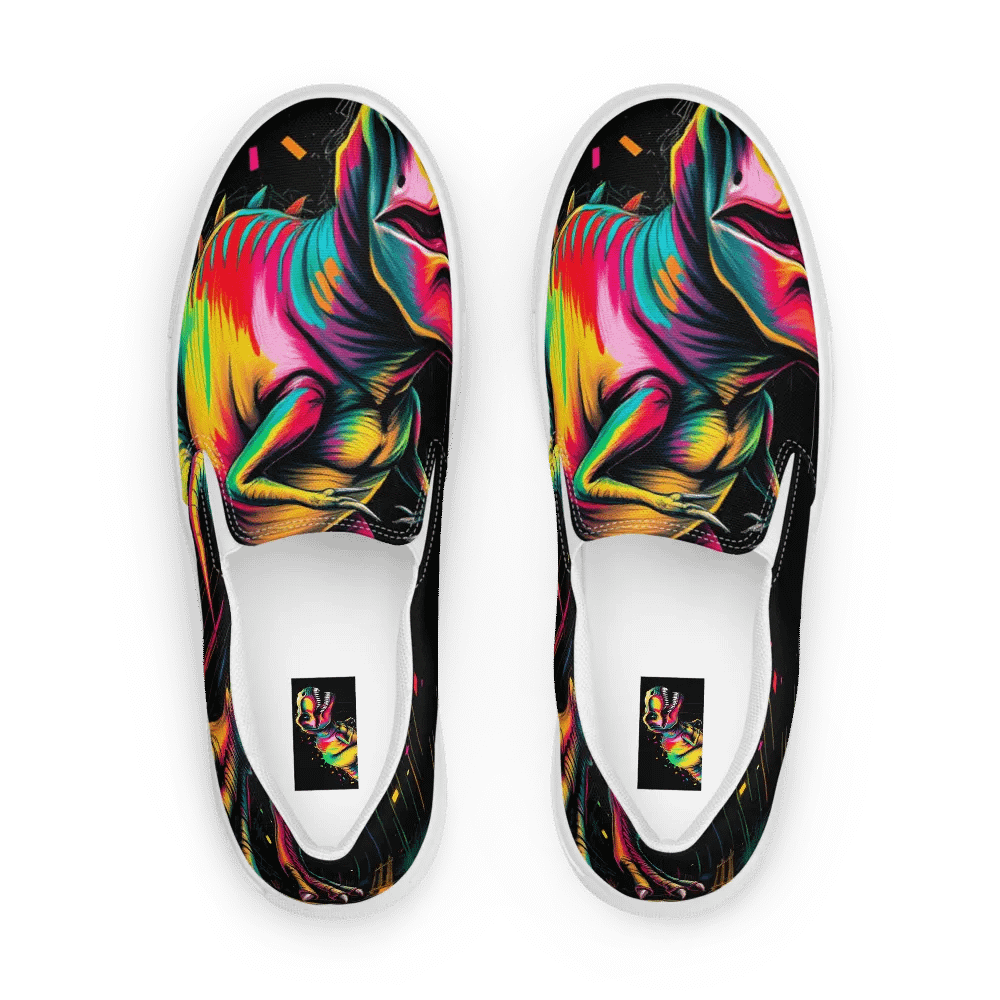 neon t-rex Women's premium Slip-On canvas shoess product image (1)