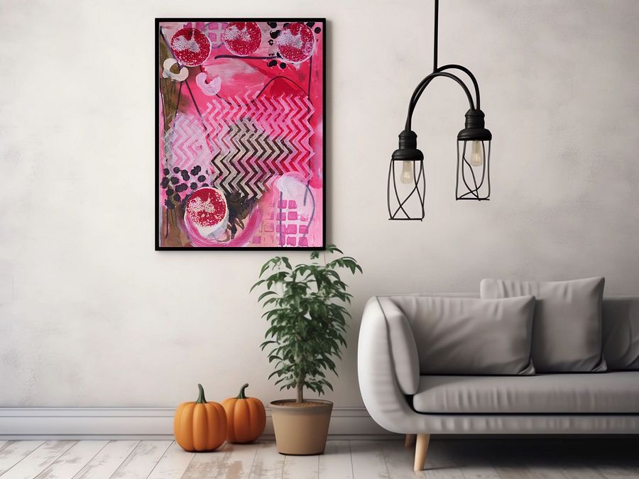 abstract painting, digital poster, original by b.reters, pink impression product image (4)