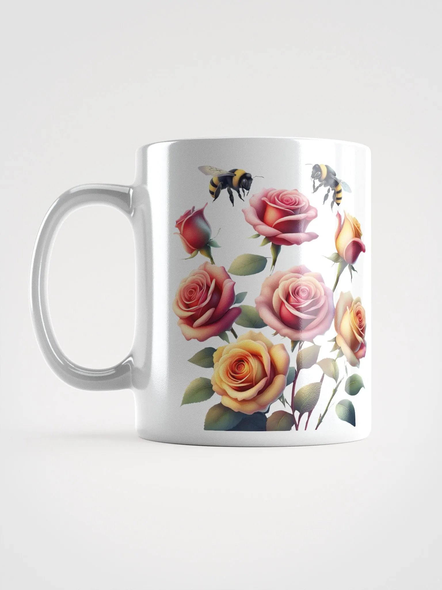 Honey Bees and Roses Graphical Design White Mug product image (9)