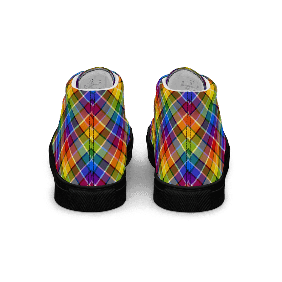 Bright Rainbow Plaid Men's High Top Shoes product image (6)