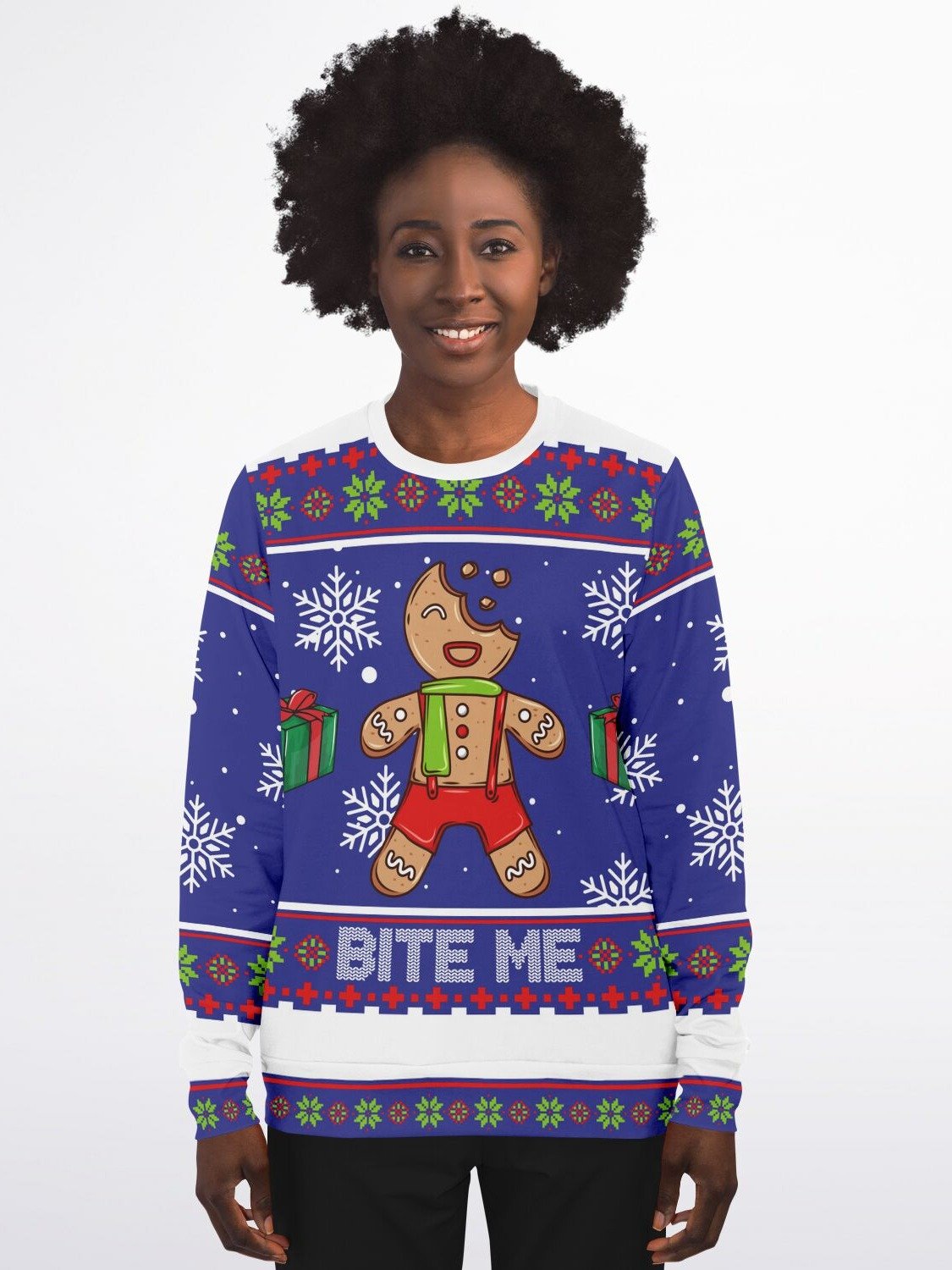 "Bite Me" Gingerbread Christmas Sweatshirt | Funny Holiday Sweater | Sassy Cookie Winter Pullover | Christmas Party Outfit product image (7)