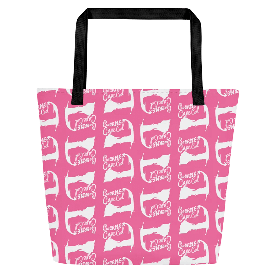 BOURNE to Cape Cod™ | Large Tote Bag with Pocket | Coastal Classic | All-Over Logo Print | White Logo Repeat on Brilliant Rose product image (4)