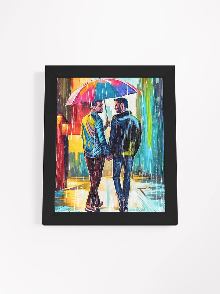Gay Couple In The Rain – Colorful Two Hearts Framed Poster product image (1)