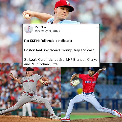 The full Sonny Gray trade details include:

 Boston Red Sox receive: Sonny Gray and cash

St. Louis Cardinals receive: LHP Br...