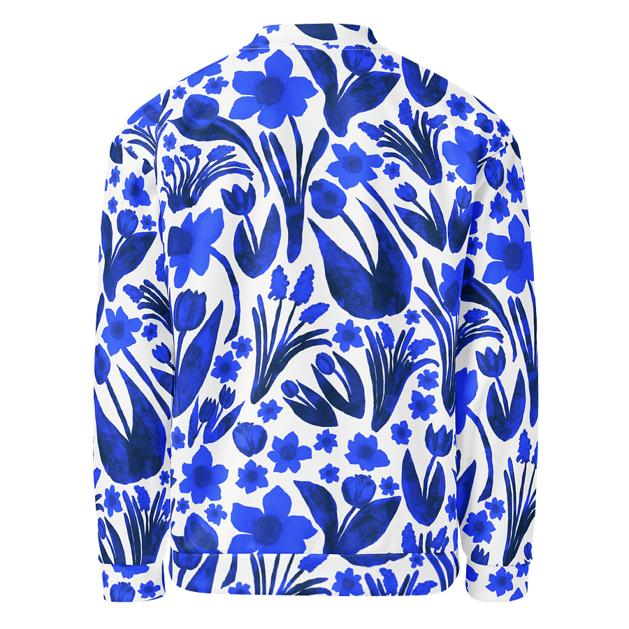 Spring Garden, Royal Blue on White | Unisex Bomber Jacket | Monique Faella Designs™ product image (2)