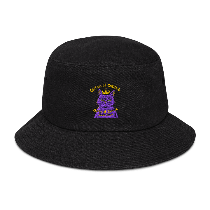 Cattitude Queen: Bow Down to Feline Royalty Denim Bucket Hat product image (1)