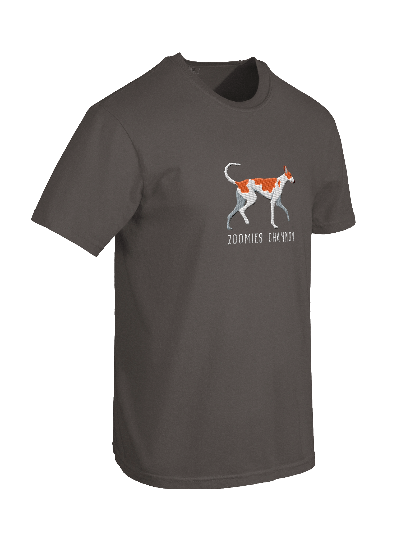 Zoomies Champion T-Shirt(Embroidered) of an Ibizan Hound(Red & White) product image (47)