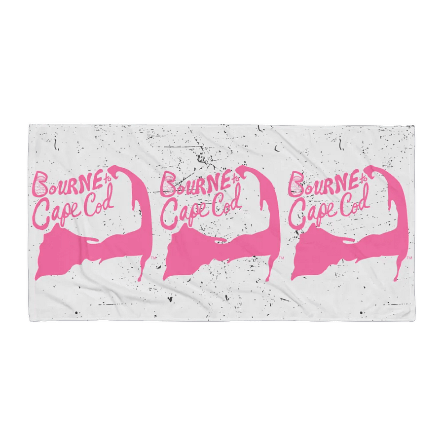 BOURNE to Cape Cod™ | Coastal Classic Beach Towel | All-Over Logo Print | Light Pink Logo on a Distressed Background product image (1)