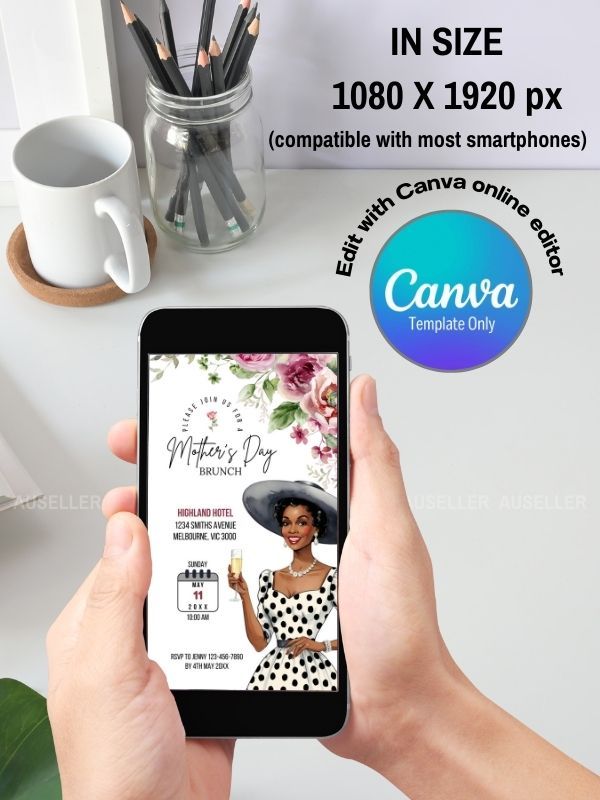 Mother's Day Brunch Invitation Bundle - Stylish Dark-skinned Lady Giving A Toast product image (7)