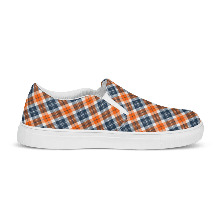 Orange and Blue Sporty Plaid Men's Slip On Shoes product image (5)