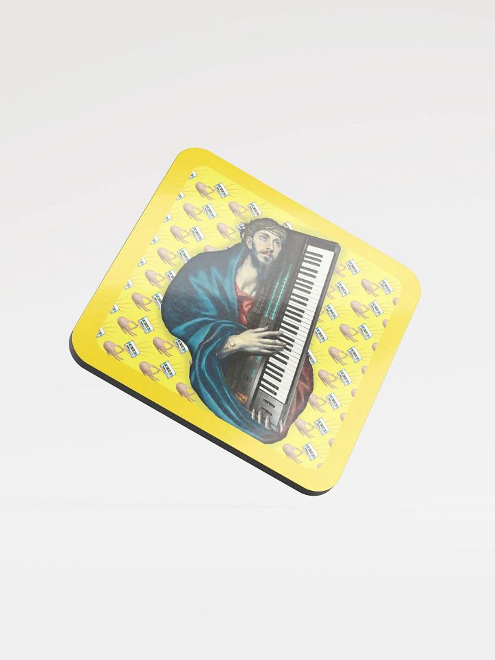 Christ Carrying the DX7 by Frank Fonik (Yamaha DX7), Techno EDM Glossed Cork Coaster product image (2)
