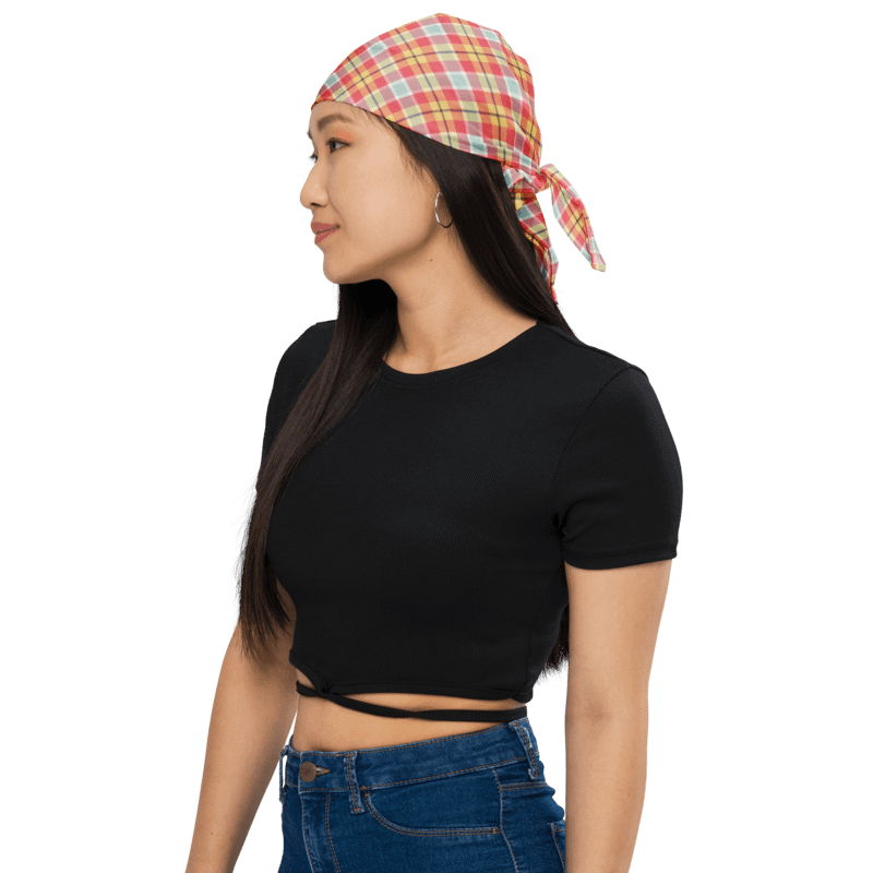 Coral Pink, Yellow, and Mint Green Plaid Bandana product image (1)