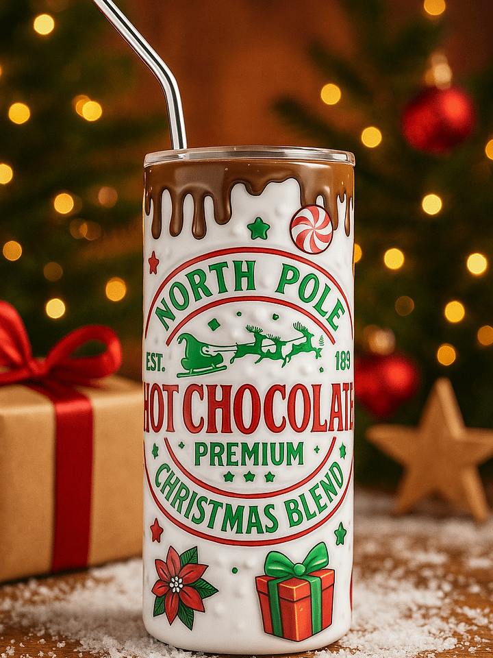 North Pole Hot Chocolate Christmas Tumbler – Festive Stainless Steel Travel Cup with Lid & Straw | Cozy Holiday Gift | Premium Cocoa Blend Mug product image (2)