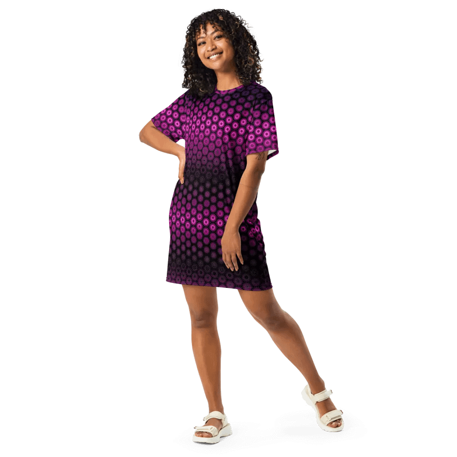 Abstract Raspberry and Black Pattern Ladies T Shirt Dress product image (10)
