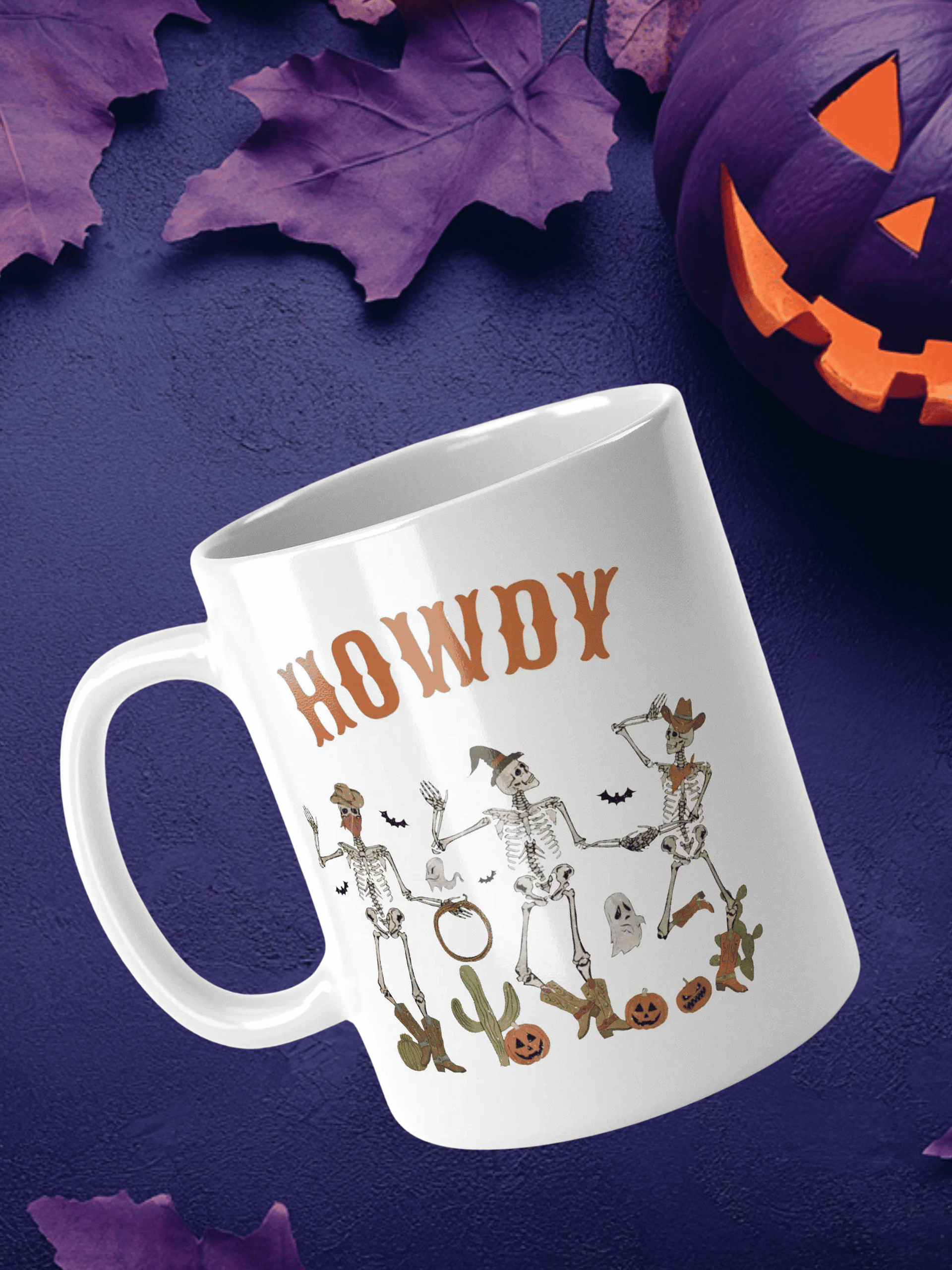 Halloween Dancing Cowboy Skeletons White Glossy Mug product image (1)