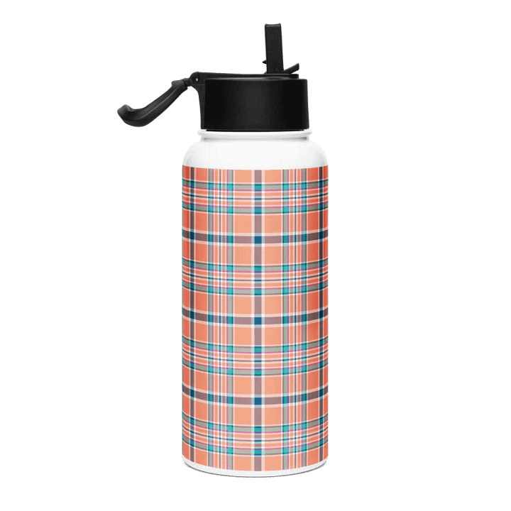 Orange Coral and Blue Plaid Water Bottle product image (1)
