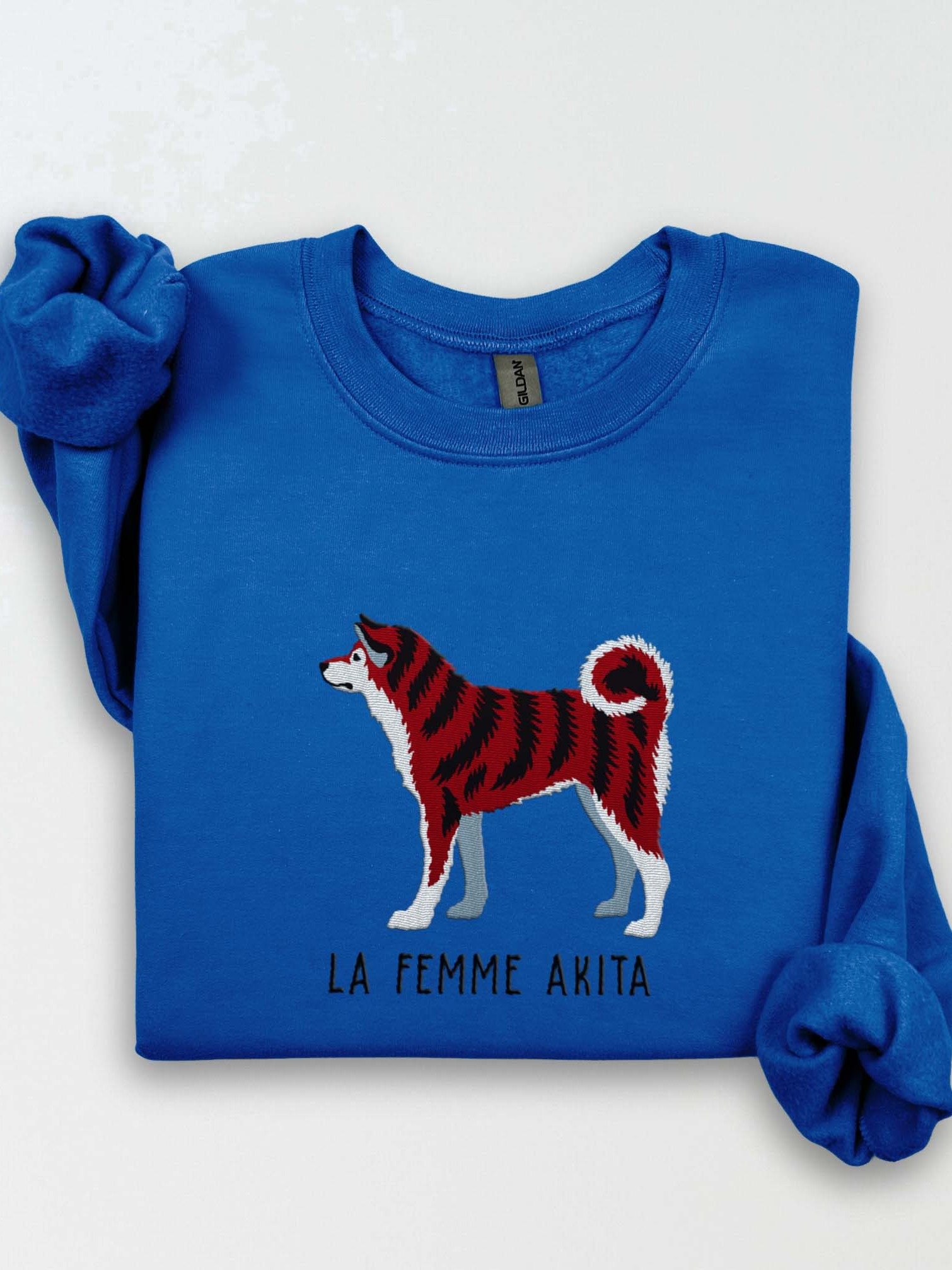 La Femme Akita Sweatshirt (Embroidered) of a Japanese Akita Inu(Red Brindle) product image (1)