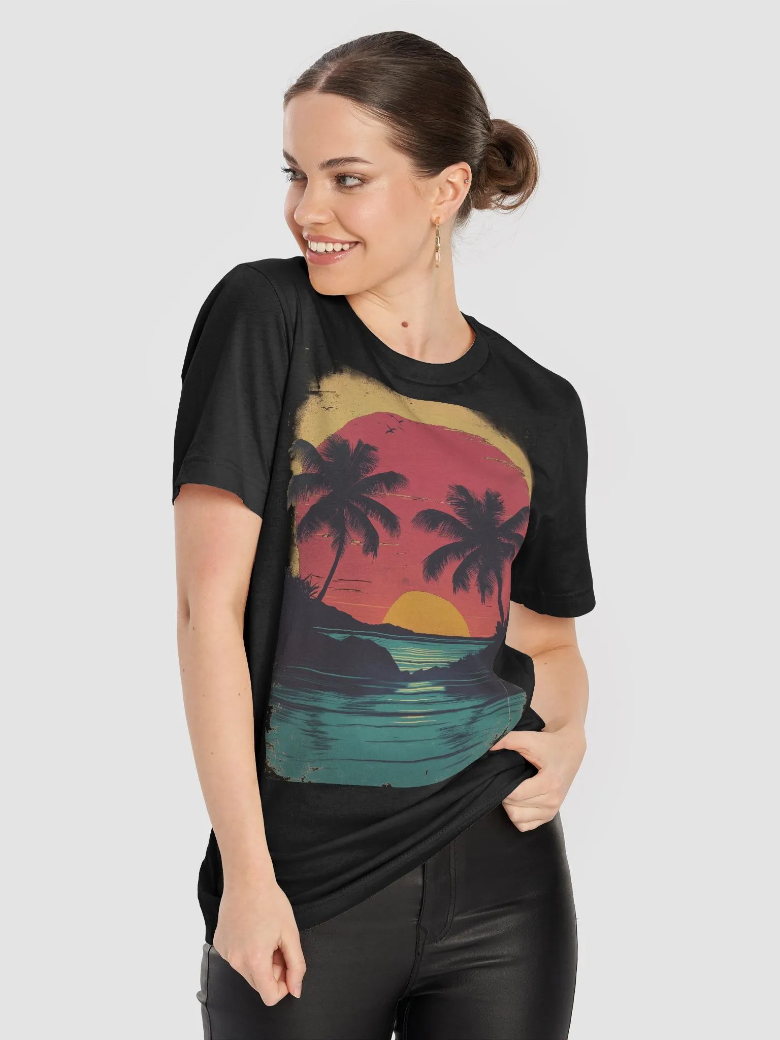 Retro Tropical Sunset (Black/White T-shirt) product image (8)