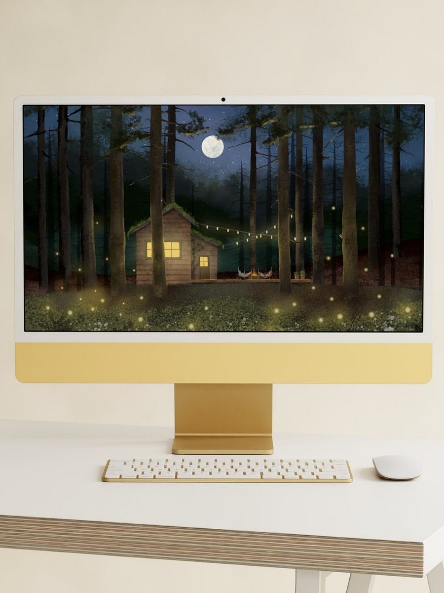 Cabin in the Woods Under a Full Moon Wallpaper and Animated Screensaver product image (1)