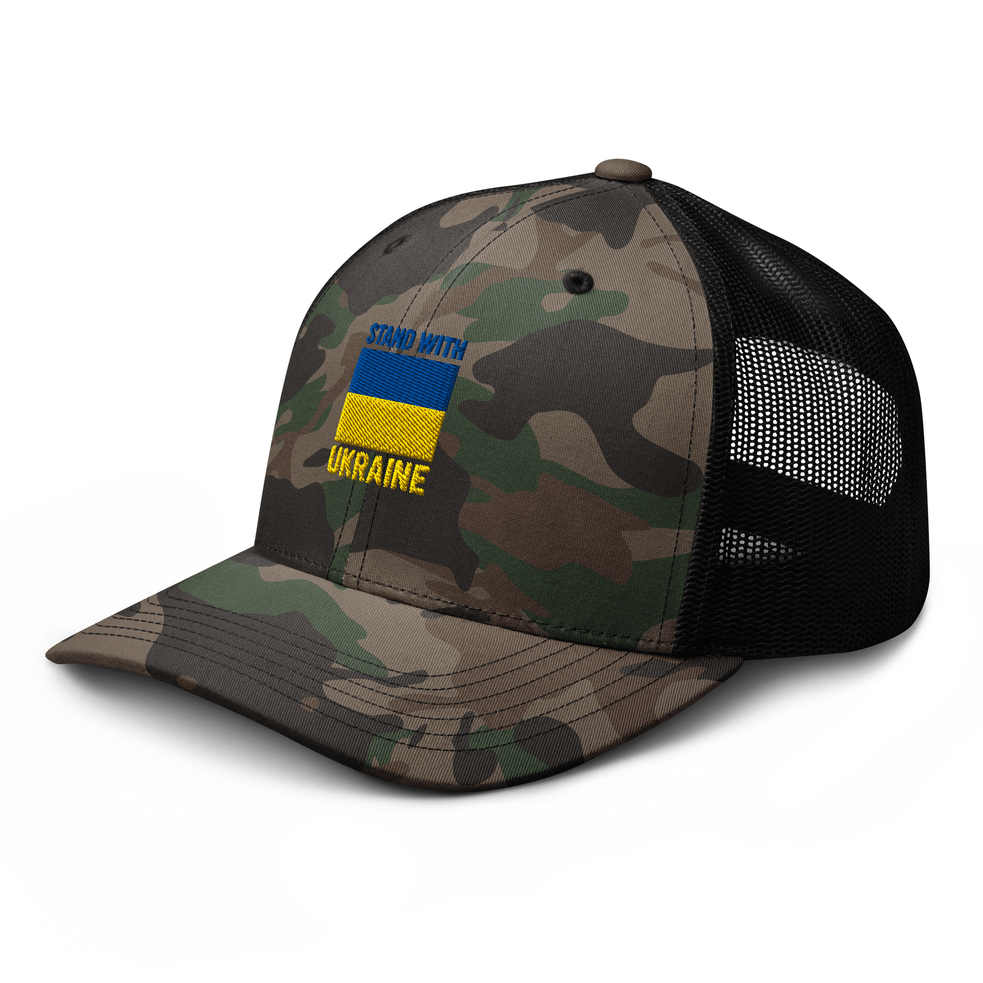 Stand with Ukraine Camo Trucker Hat product image (4)