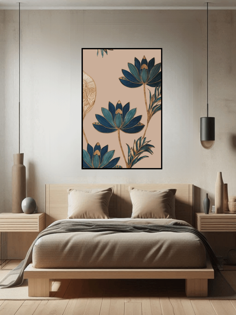 Elegant Lotus Art Printable – Blue & Gold Minimalist Wall Decor product image (5)