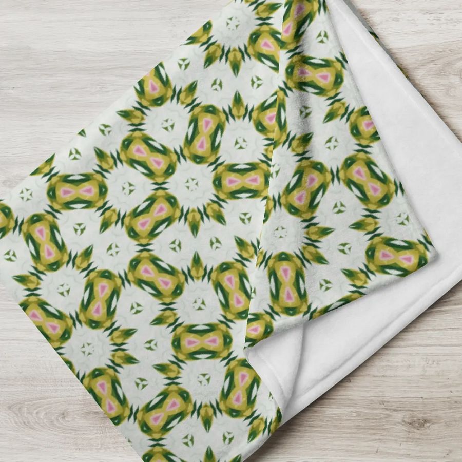 Yellow White Green & Pink Geometric Floral Throw Blanket product image (8)