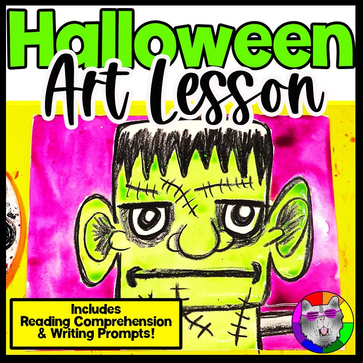 Halloween Frankenstein Art Lesson with Reading, Writing & Step-by-Step Tutorial (Grades 1–4) product image (1)