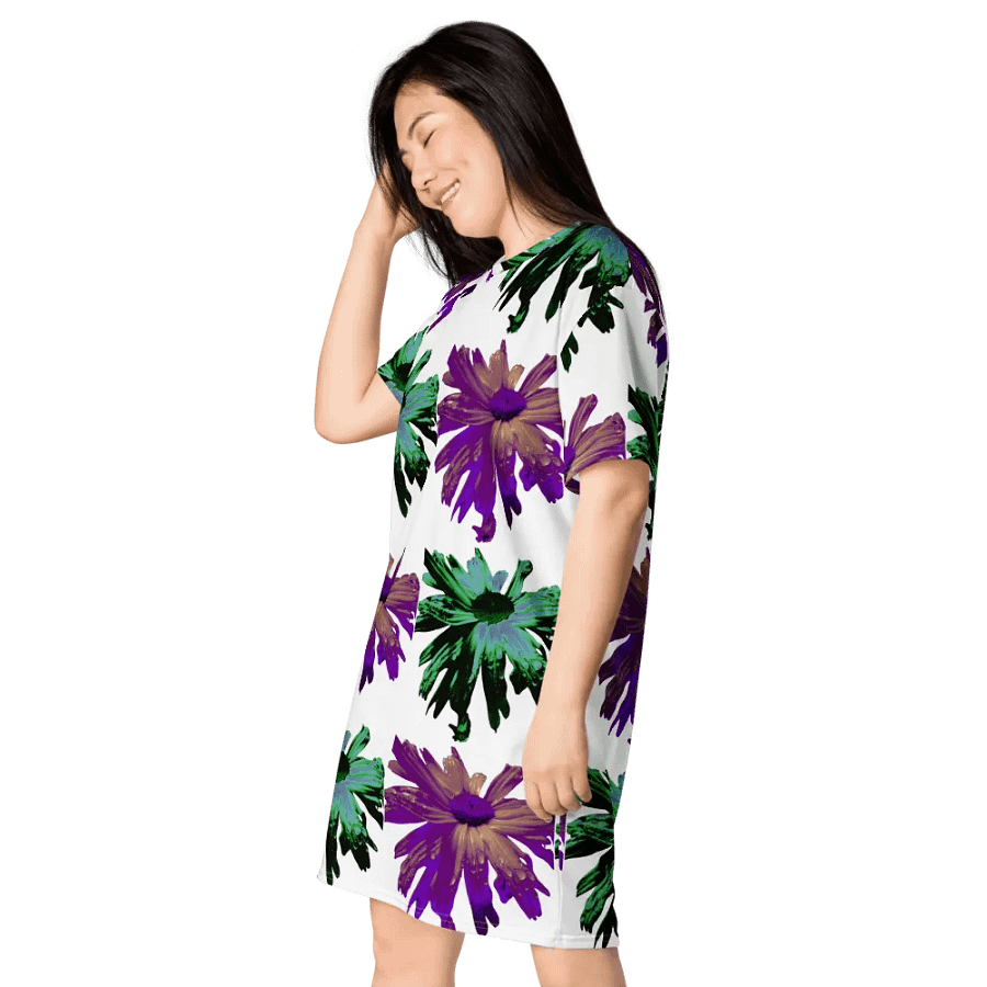 Abstract Green and Hibiscus Daises Ladies T Shirt Dress product image (6)