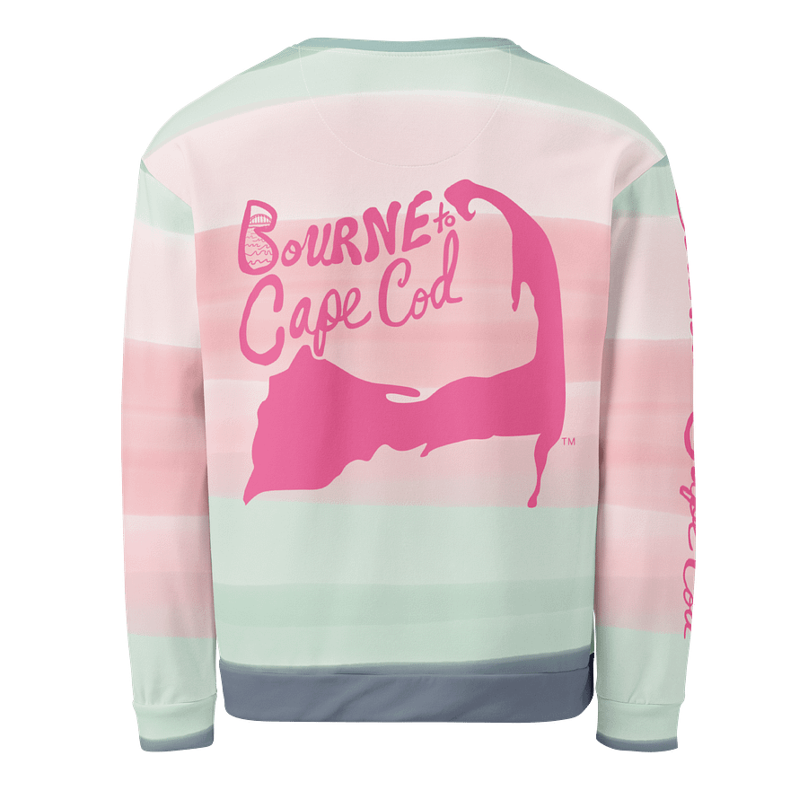 Unisex | BOURNE to Cape Cod™ Sweatshirt | Pink Logos on Horizon Stripes | BRN.2C.C.™ | Eco-Friendly Comfort product image (2)