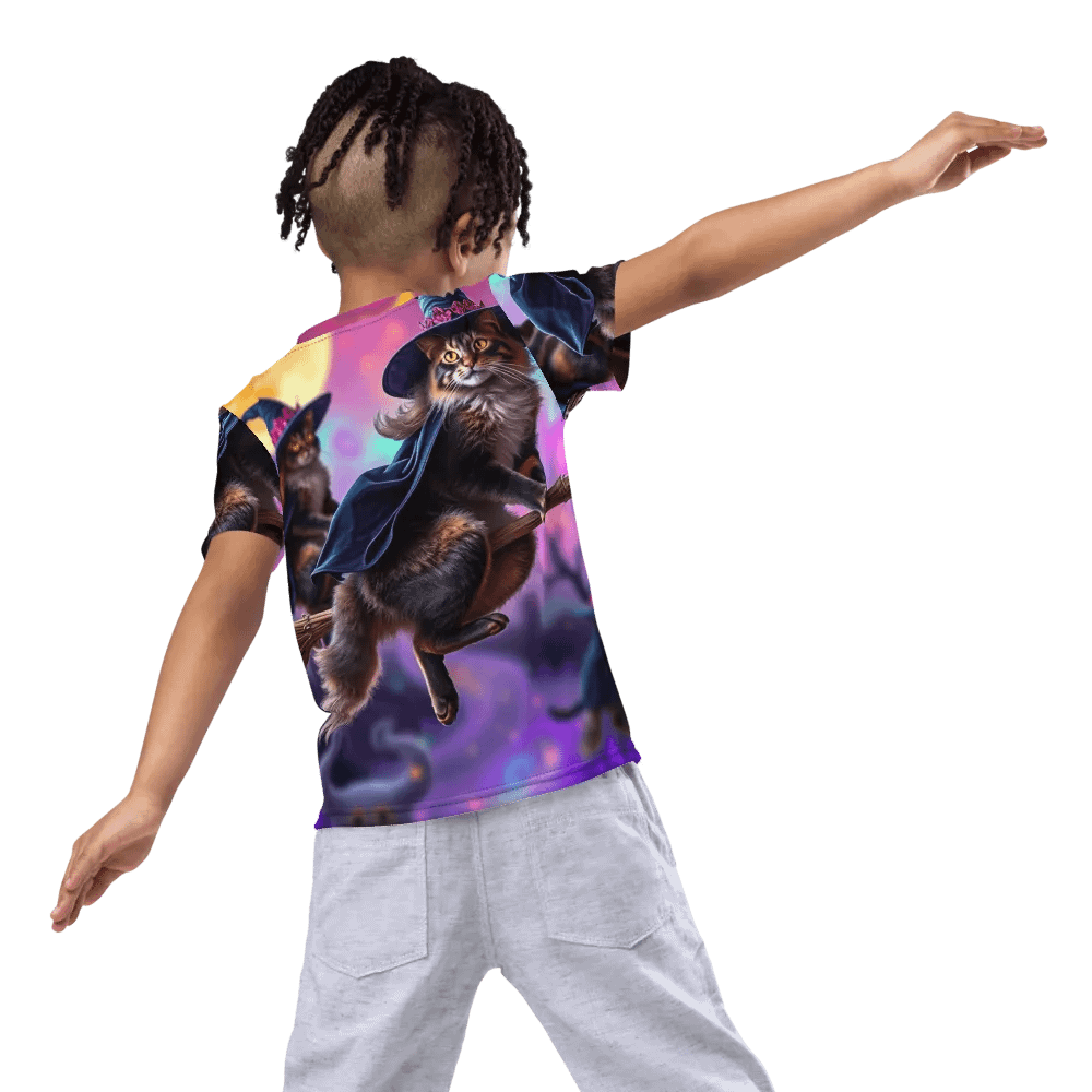 Cat Broom Crew Kids T Shirt product image (8)