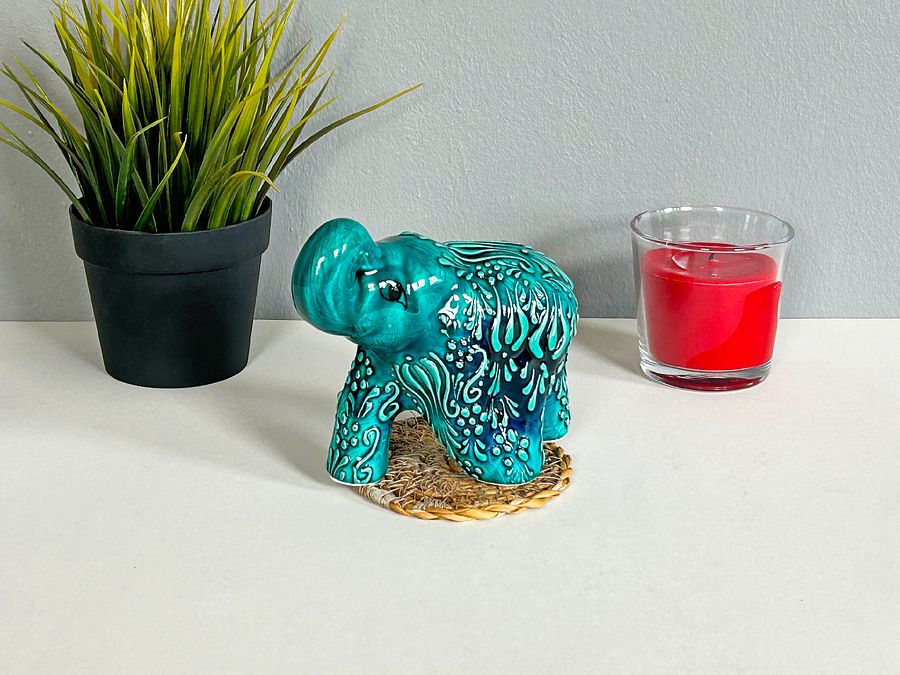 Ceramic turquoise elephant — handmade pottery, handmade ceramic, home decor, handmade gift, Turkish ceramic product image (5)