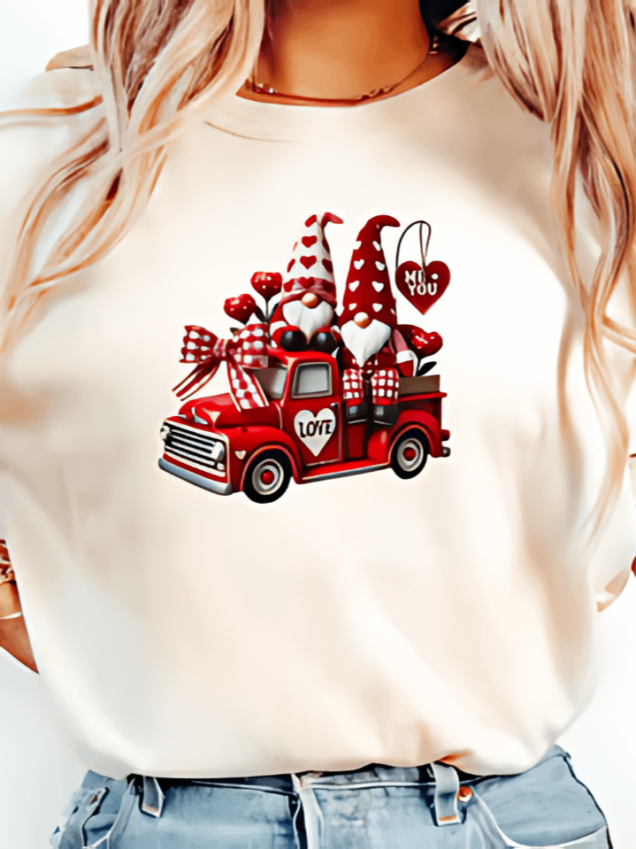 Watercolor Red Truck & Gnomes Valentine T-Shirt Design – retro love-themed art, 300 DPI PNG, instant digital download, perfect Valentine’s gift product image (1)