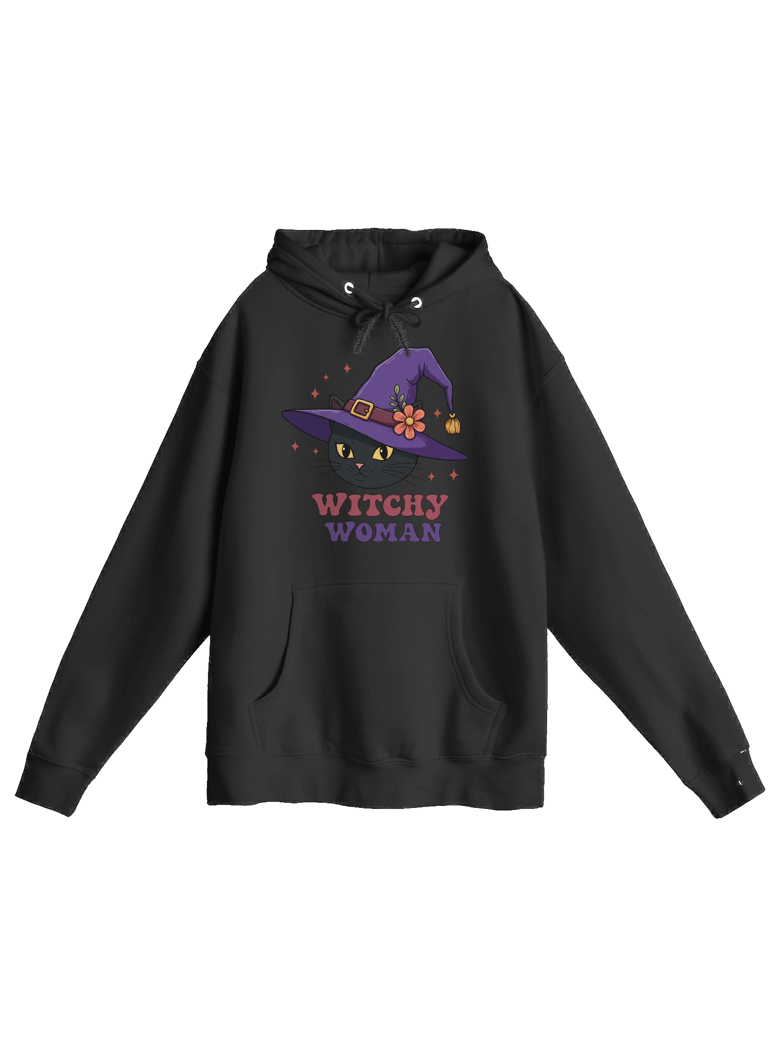 Witchy Woman Hoodie – Cute Black Cat Witch Hat Pullover, Spooky Halloween Sweatshirt, Cozy Witchcore Gift for Her product image (3)